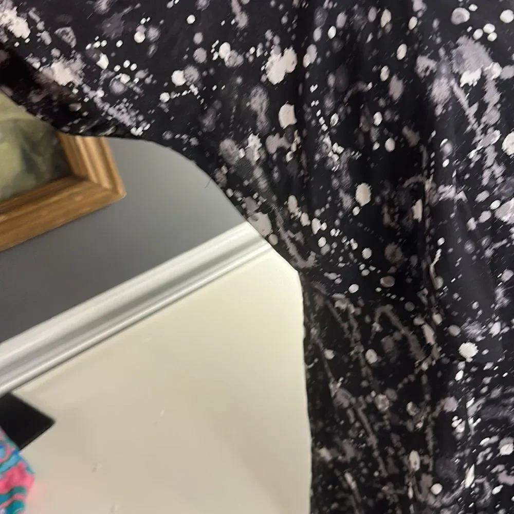 Tory Burch Rebecca Paint Splatter Front Zipper Closure Silk Ruffle Blouse